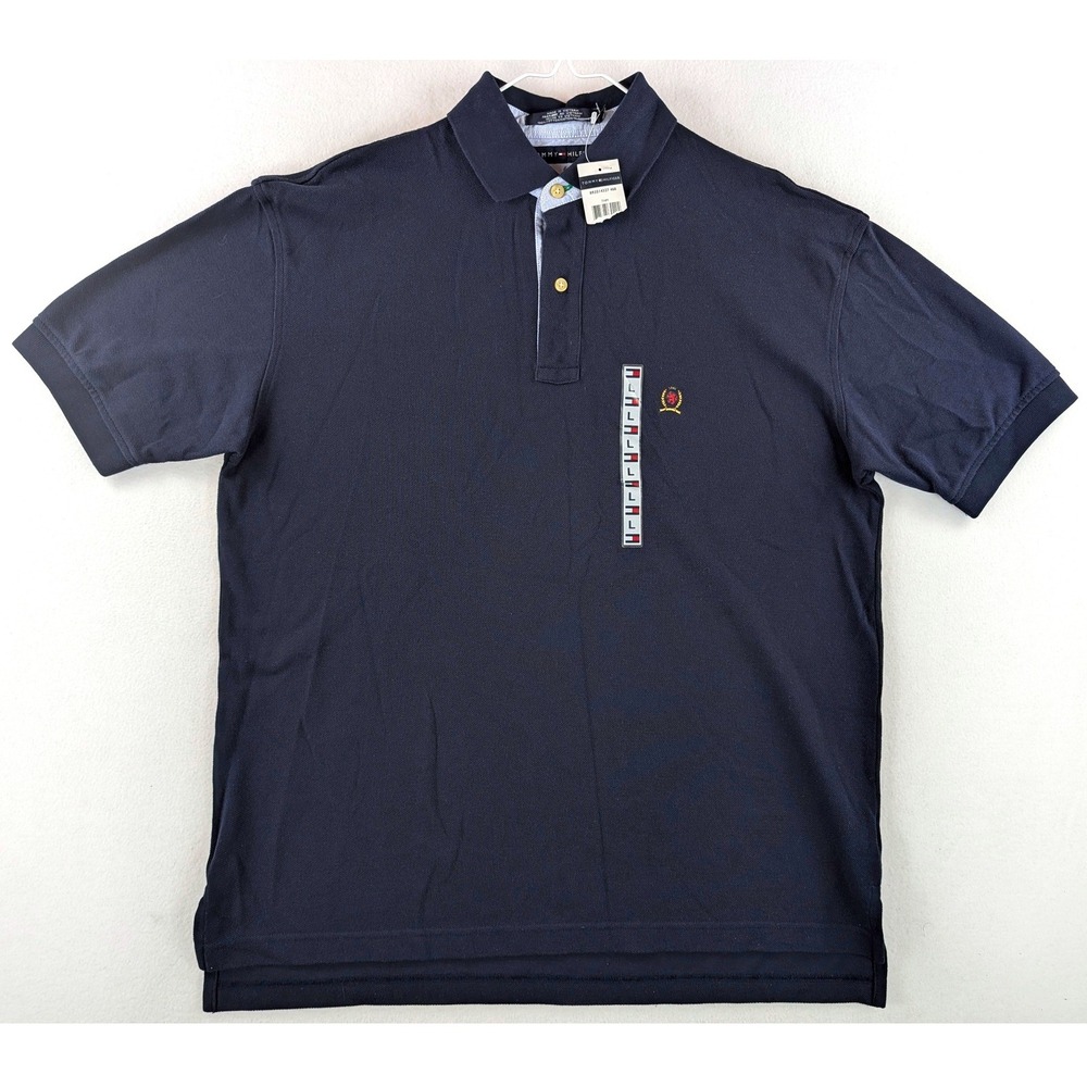 Vintage 2002 Tommy Hilfiger Polo Shirt Mens L Navy Crest Logo NWT Y2K